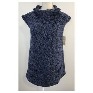 Derek Heart Cardigan Sweater Vest Juniors Medium Cap Sleeve Cowl Neck Blue NWT